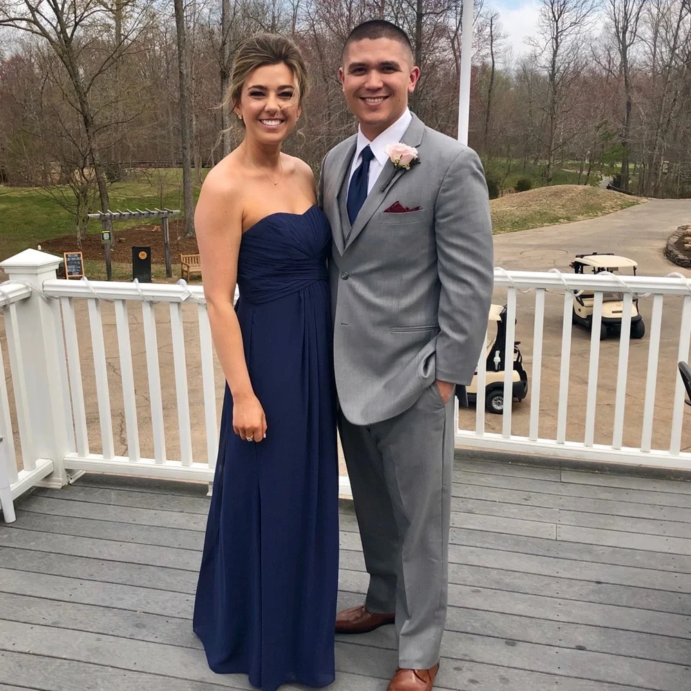 David's Bridal Navy Blue Strapless Georgette Bridesmaid Dress Size 8 - Picture 2 of 6